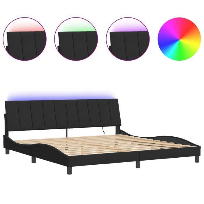 VidaXL Bed Frames with LED Lights, Upholstered Bed with Slat Base, Double Bed, Adult Bed, Modern, Black 200x200 Cm 3213801