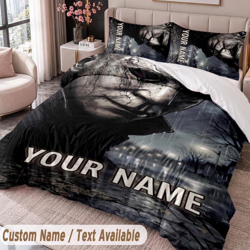 Custom Name Text 3Pcs Bedding Set Halloween Michael Myers Duvet Cover And Two Pillowcases