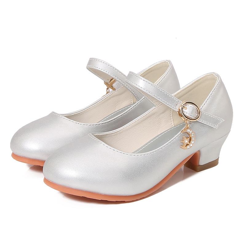 New Trendy Children Princess Leather Shoes Girls Silver Soft Bottom Performance Shoes