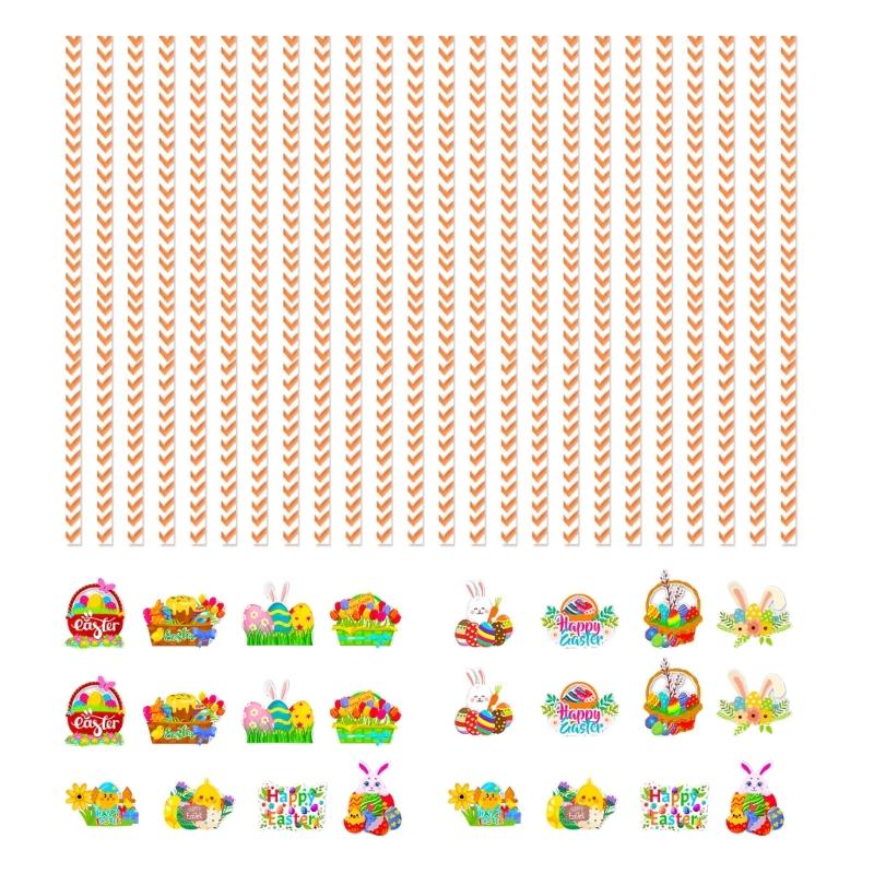 

Pack Of 24 Eggs Rabbits Disposable Paper Straw Biodegradable Drinking Straw for Parties and Event Drink Accessories 1