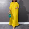 Women Eid Muslim Dresses Stand Collar Single Breasted Dubai Arab Vestidos Ramadan Casual Loose Kaftan Dress Solid Pleated