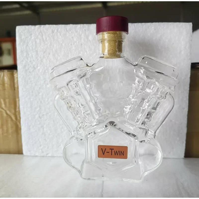 Handmade V8 V-Twin Engine Whiskey Decanter Motorcycle Theme Unique Bar Glasses for Whiskey Lovers Wine Bottle