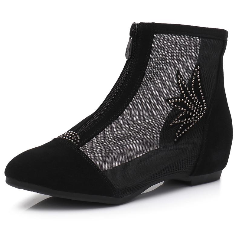Fashion GKTINOO 2025 Fashion Cow Suede Summer Ankle Boots for Women Flat Heel Boots Mesh Cut Out Booties Casual Shoes Big Size 34-43