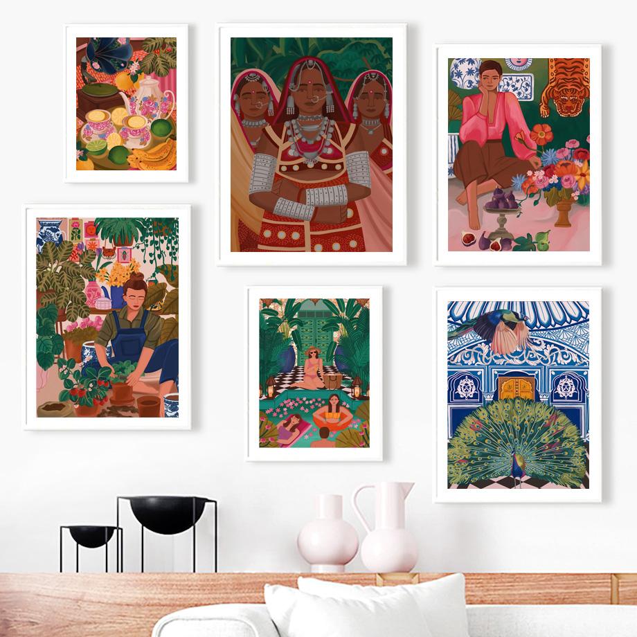 Reading Girls Plant Lady Picnic Fruity Flowers Tea Life Posters And Prints Wall Art Canvas Painting Pictures Living Room Decor