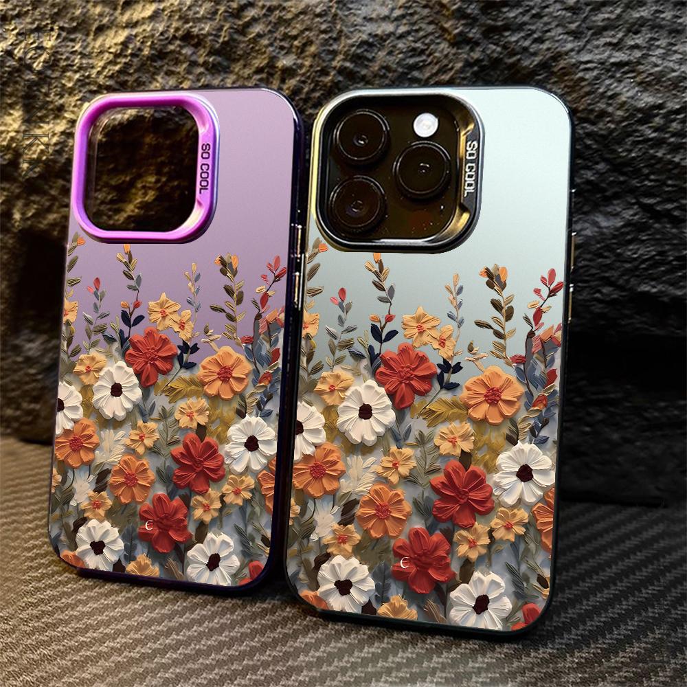 Artistic Flower Painting Matte Laser Phone Case For iPhone 14 Pro Max Case iPhone 16 15 13 12 11 XS X Plus Mini Shockproof Cover
