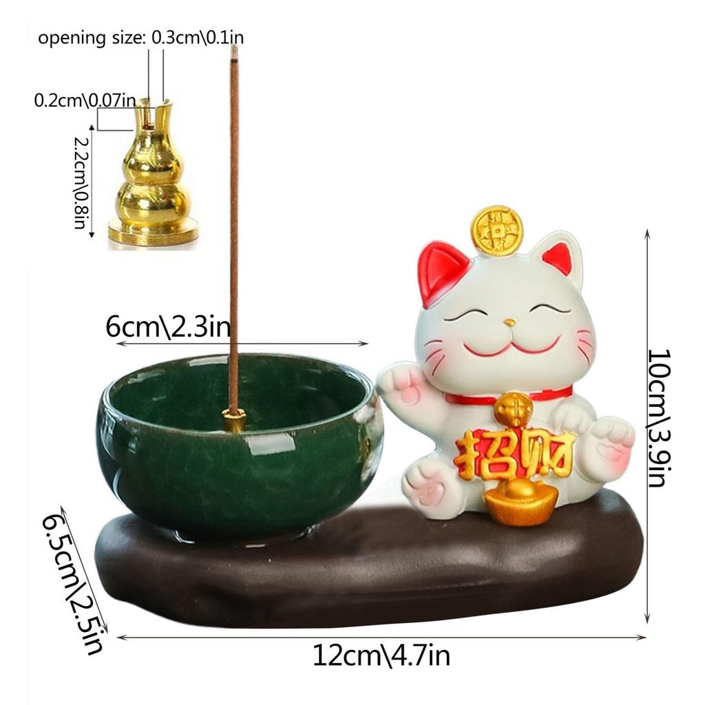 Lucky Cat Incense Holder Elegant Censer Indoor Incense Holder for Home Office Yoga Aromatcherapy Decor