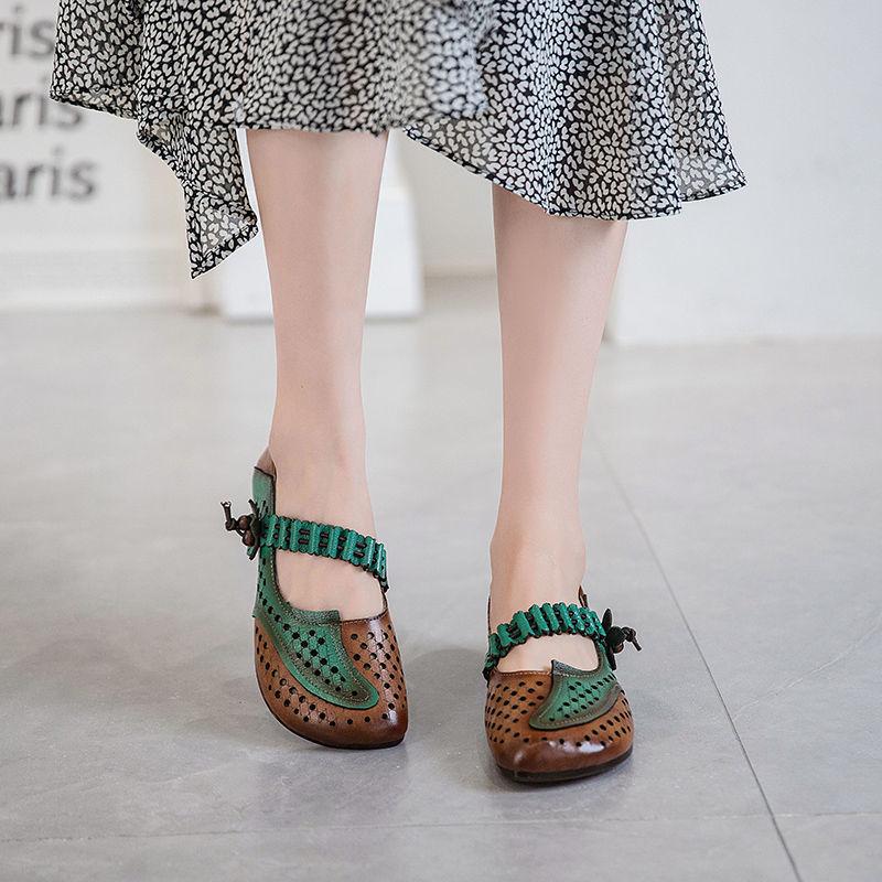 Women's Leather Shoes Spring and Autumn Flat Mom Shoes Non-slip Large Size Soft Bottom Cow Reinforced Sole Single Shoes