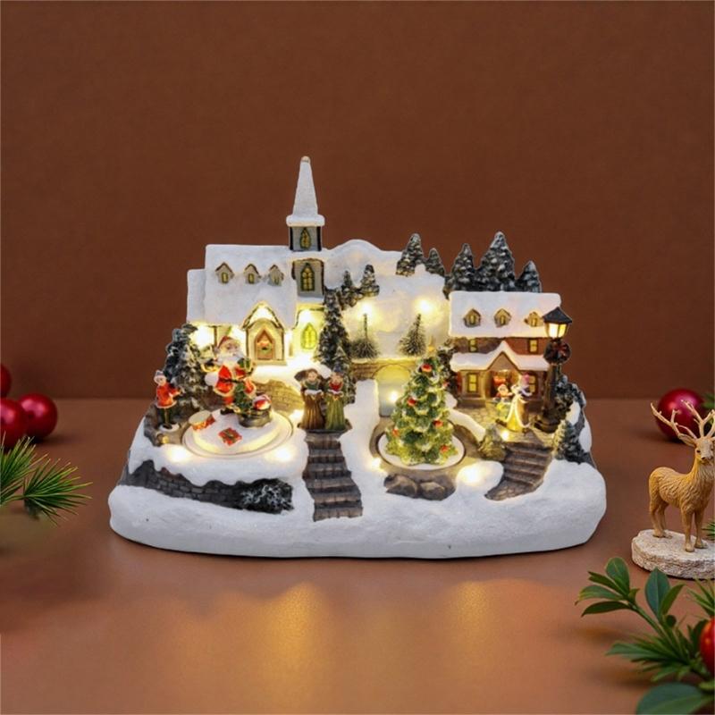 Handcrafted Resin Holiday House Ornament With Builts In Lights For Christmas Decorations And DIY Centerpieces