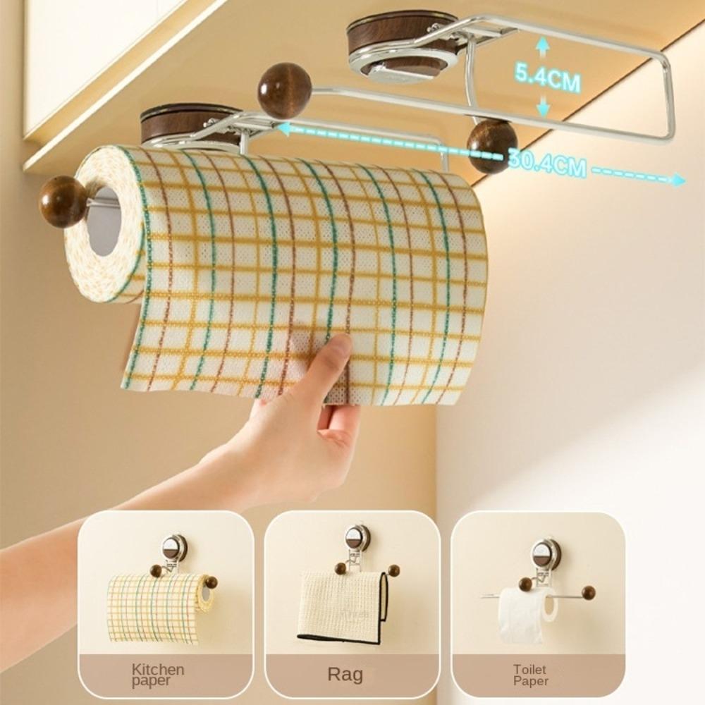 Portarrollos de Papel con Ventosa Reutilizable Colgador de Papel de Cocina Metálico Montado en Pared Portarrollos de Servilletas Extraíble Sin Taladro Decoración del Hogar