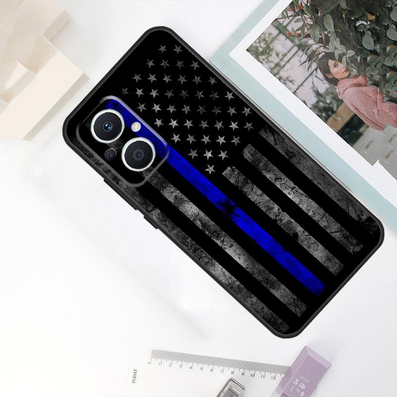 Police Styled Thin Blue Line Flag Case For OPPO Reno 8T 4Z 5Z 11F 10 Pro 4 5 6 8 7 Lite OPPO Find X6 X5 Pro X2 X3 Neo Cover