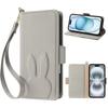 Carina custodia a portafoglio in pelle con coniglio e fiore 3D, supporto per telefono, per iPhone 17 Air 16 15 PM 14 13 12 11 Pro Max XR XS SE 16e 6 7 8 Plus, slot per schede, cover a libro