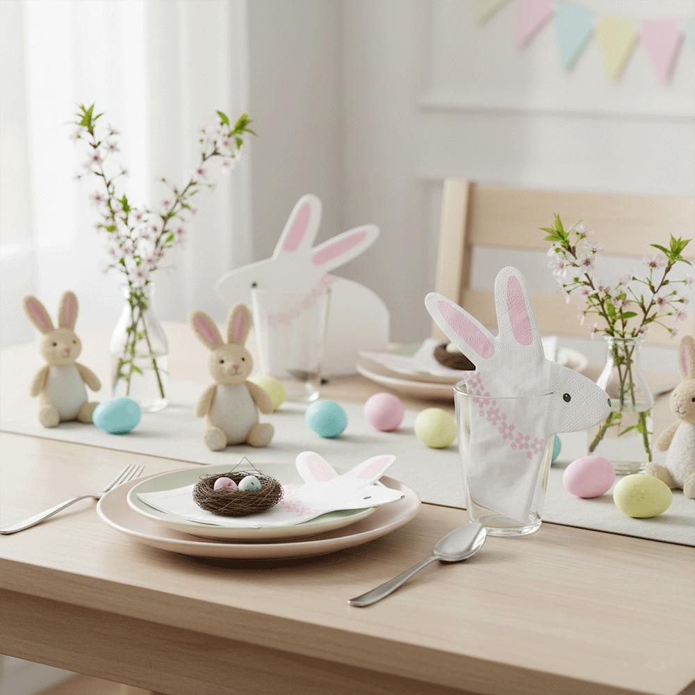 20/40/100pc Cute Bunny Napkins Rabbit Shaped Disposable Tissue for Easter Picnic Birthday Party Table Decoration Baby Shower Set