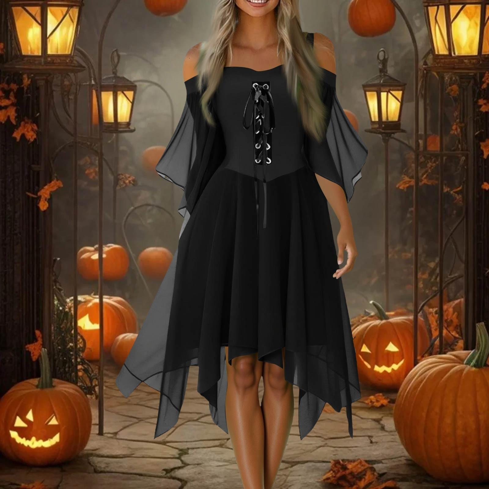 

Женское повседневное платье больших размеров с открытыми плечами, однотонное шифоновое платье с рукавами-бабочками в готическом стиле M чёрный