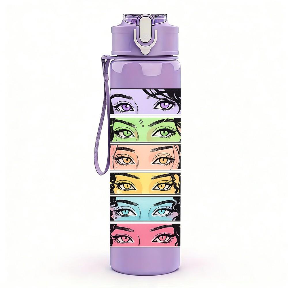 1PC Layer Paper Girl Portrait 750ml Color Plastic Sports Water Bottle Leakproof Flip Straw Lid Suitable for Sports Office Home Use