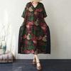Kurzarm Plus Size Baumwolle Vintage Blumenmuster Neu in Kleidern für Damen lässig locker langes Sommerkleid