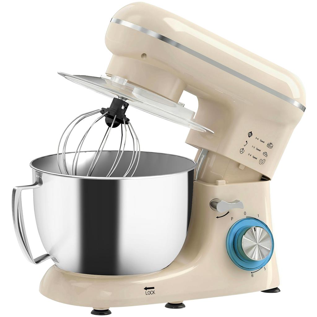 Stand Mixer, 1300 W, 4.5 L, Dough Hook, Stainless Steel Bowl, 6 Speeds and Pulse, Beige