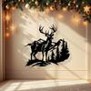 Forest Wildlife Metal Wall Art Deer Mountain Silhouette Steel Sculpture Home Decor