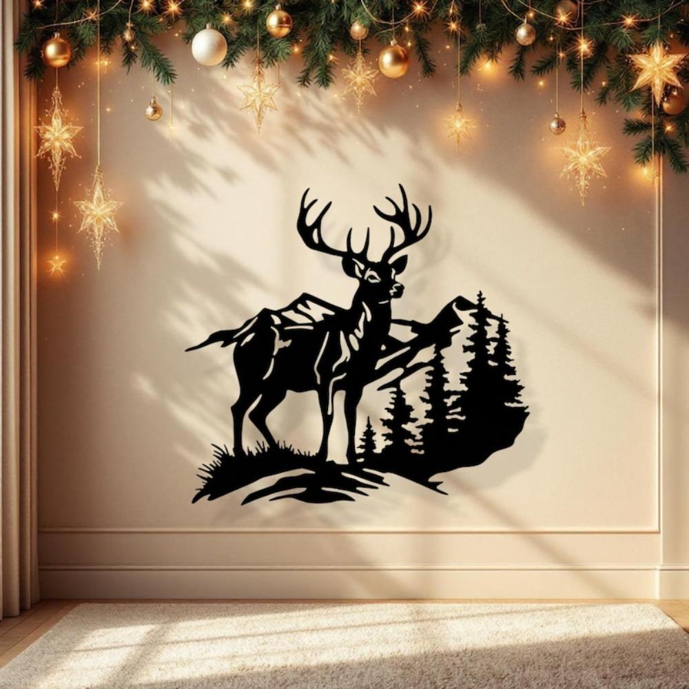 Forest Wildlife Metal Wall Art Deer Mountain Silhouette Steel Sculpture Home Decor