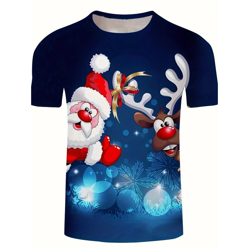 2026 Vánoční 3D tištěné tričko Kreslené grafické tričko pro muže Sobí Cukroví Grafická trička Dárky Oversized tričko
