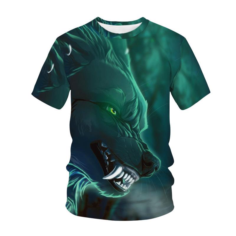 Summer Fashion Creative Wolf 3D Printed Loose Men's Short Sleeved Personalized Top