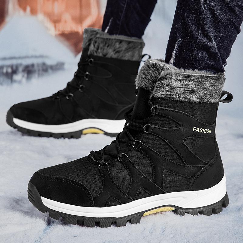 Couple Lace-up Snow Boots Fur-lined Half Boots Plush Cotton Shoes Anti-slip Winter Warm Outdoor Sneakers Wear-resistant