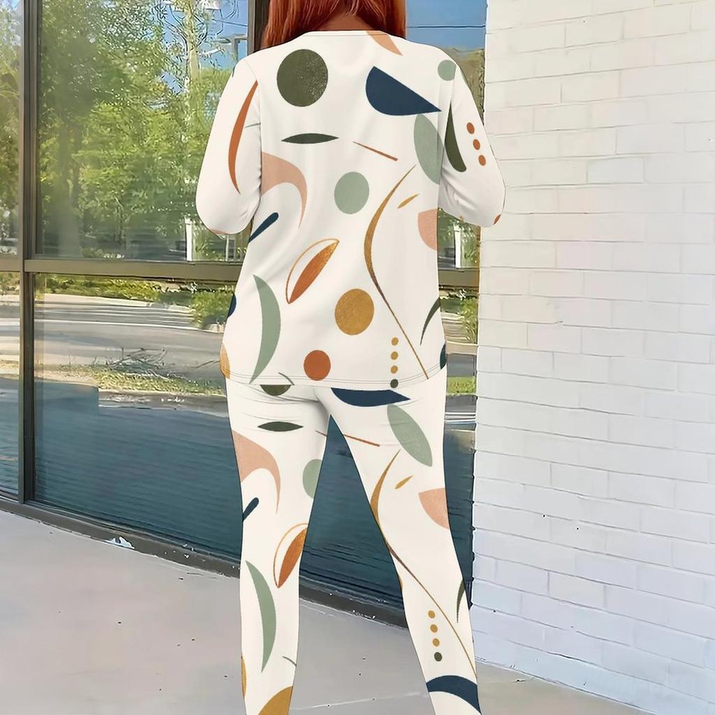 Women Plus Size Round Neck Long Sleeve Printed Top And Fitted Pants Two Piece Set