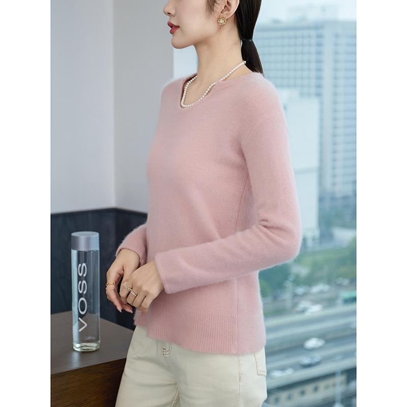 Women's Cashmere V-Neck Long Sleeve Loose Fit Pullover Sweater
