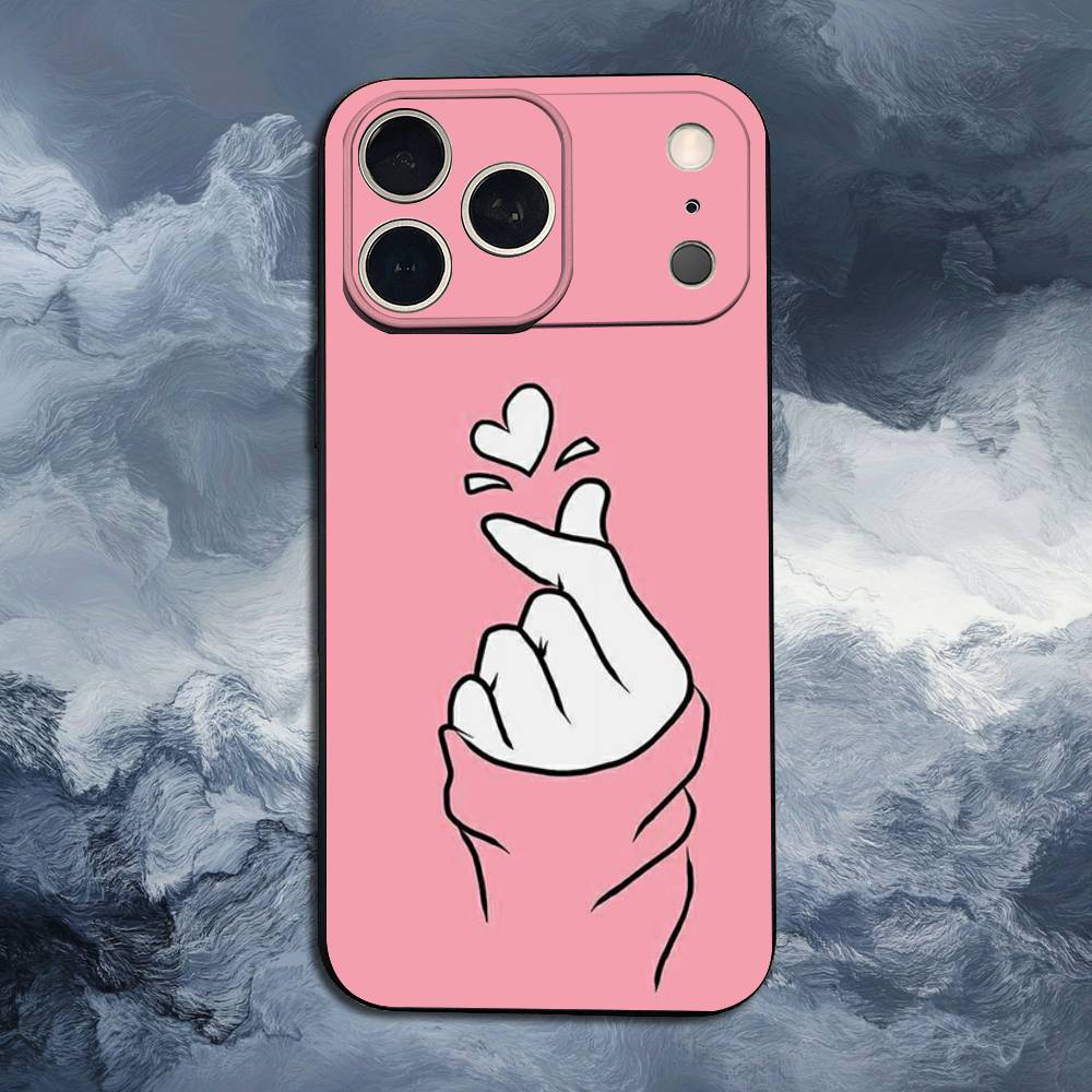 Lovely Hand Heart Case For iPhone 12,14,15,16,11,17,13,X,Mini,SE,XS,Plus,Pro,Max,8,7,XR,Soft Silicone Black