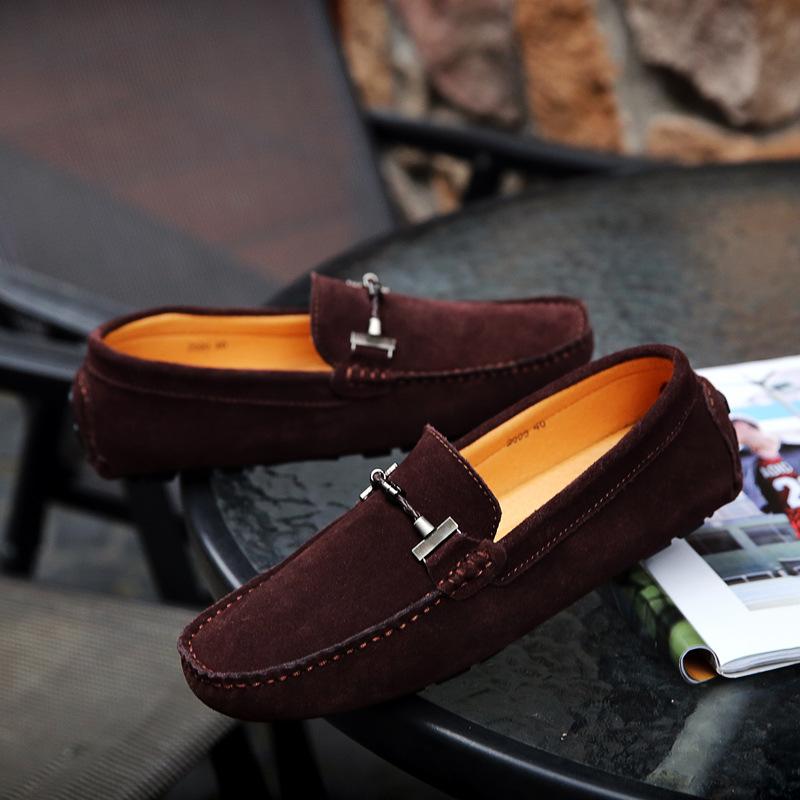 Spring/Summer Korean Edition Large Size Bean Shoes, Casual Leather Shoes, Genuine Leather, Handsewn Lazy Man's Footwear, Men's Shoes