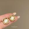 Square Opal Ear Clips Without Holes, High-end Light Luxury Zircon Stud Earrings, Femininity Retro Painless Mosquito Coil Disc Earrings.