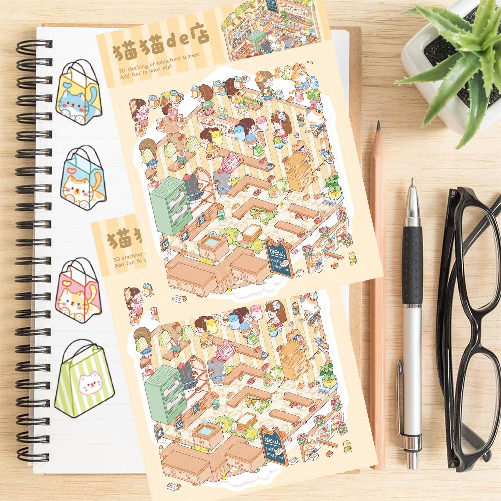 Cat shop Festival Landscape Sticker Laptop Restaurant Stationery Cabin Skateboard Bicycle Miniature Skateboard Scene Decals