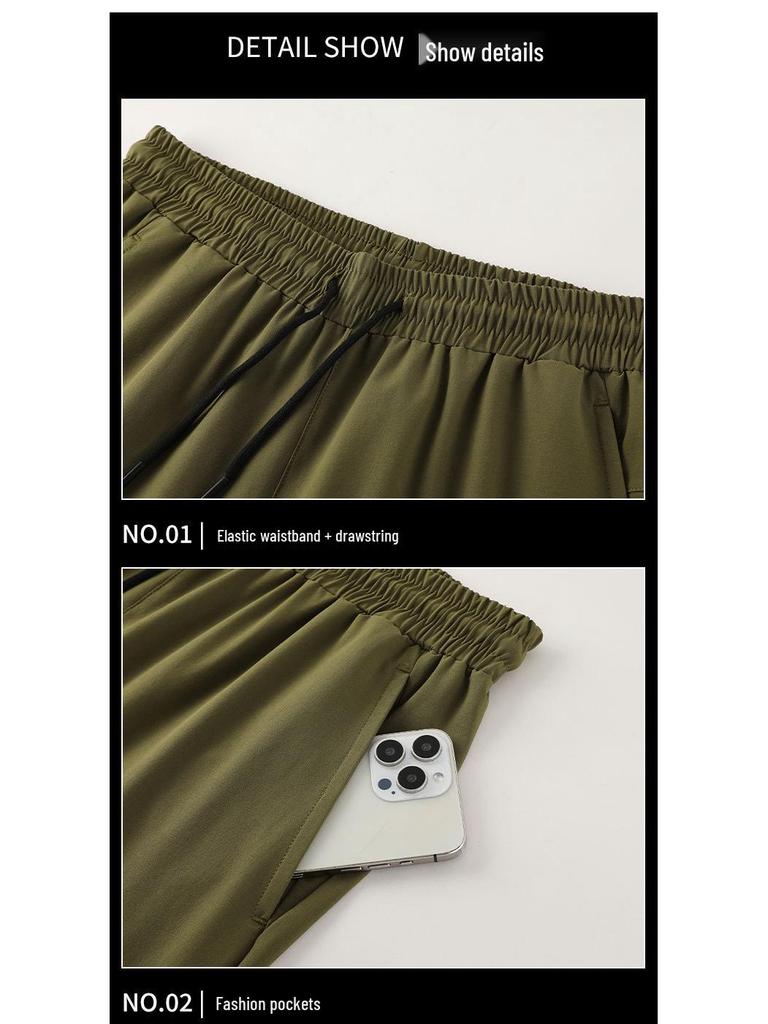 Spot Schnelltrocknend Atmungsaktiv Nylon Herren Knitterarm Eisseide Fitness Laufen Caprihose