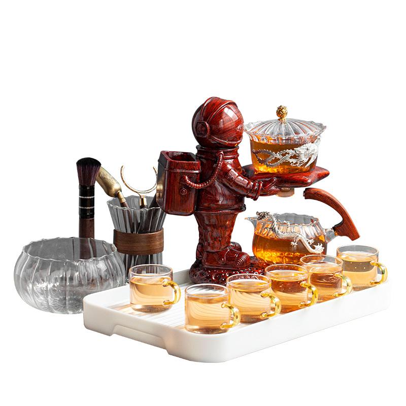 Kreativní astronautská kung-fu čajová souprava Automatická skleněná konvička Žáruvzdorný čajový infuzér Skleněný čajovar Hrnec s podstavcem