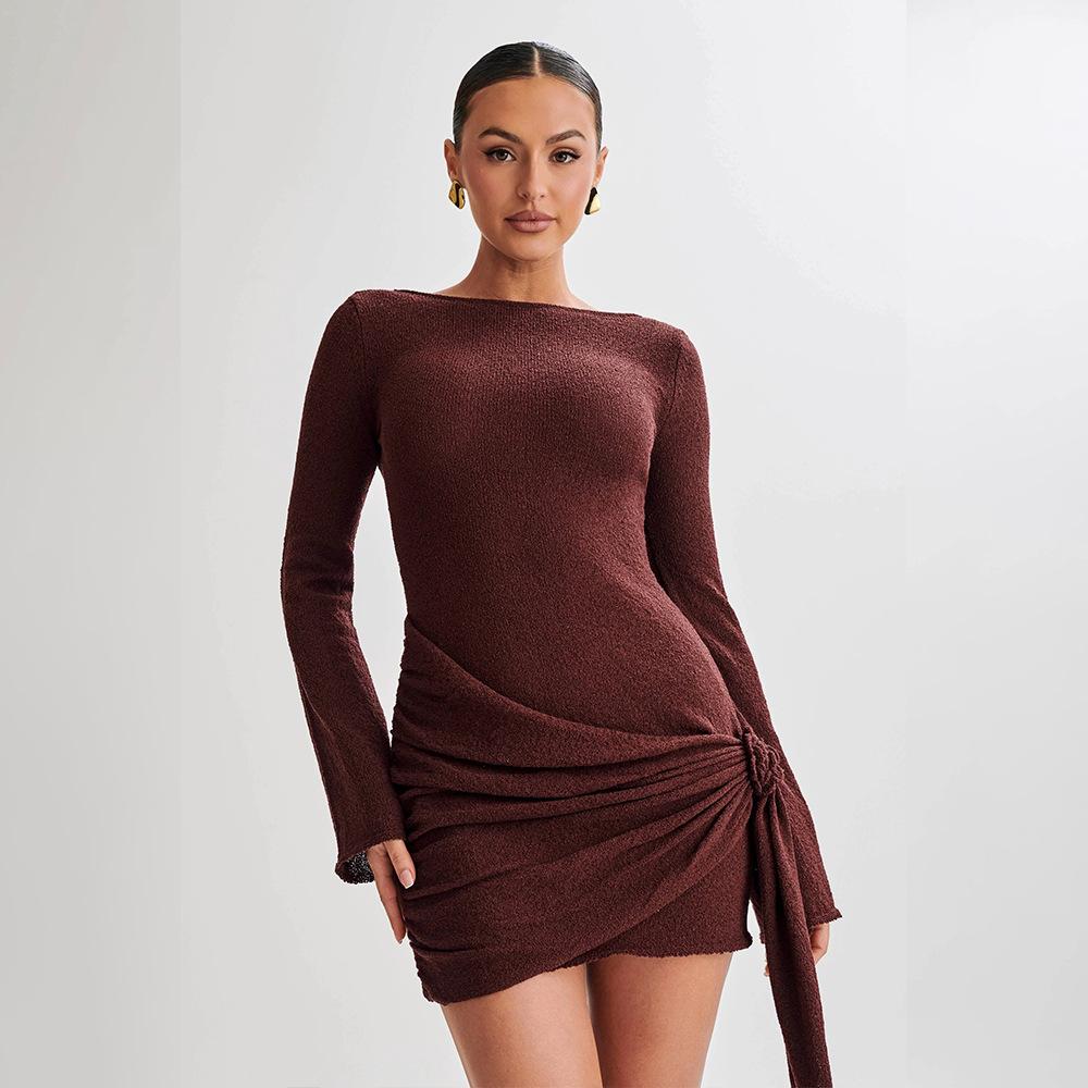 Sexy Elegant Slim Long Sleeved Knitted Short Dress For Women Winter Fashion Office-lady Solid Wrapped Hip Dresses