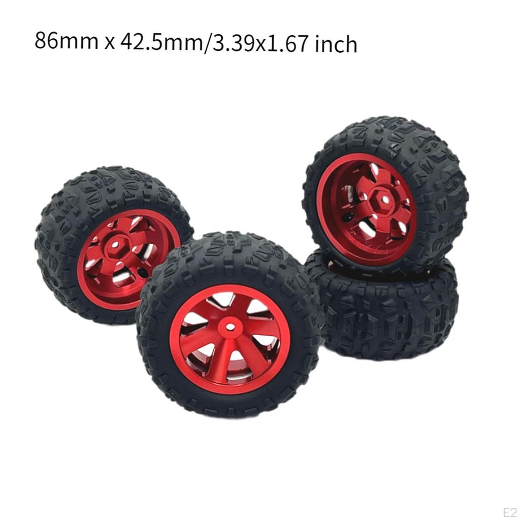 4 Pieces RC Car Tires Parts Metal Rims Rubber Replacement for 16207 16209 H6V3 14302 1:12 1:14