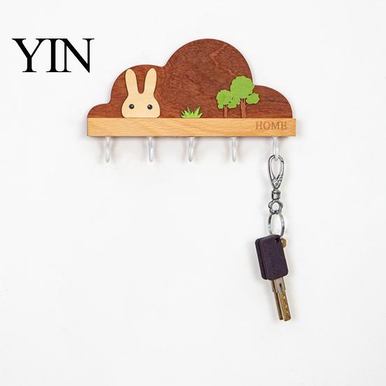Adhesive Wall Hooks Solid Wood Key Holder with 5 Hooks, Decorative Mounted for Leashes Rack, Space Saving Organizer Entryway Kitchen And Office Rack