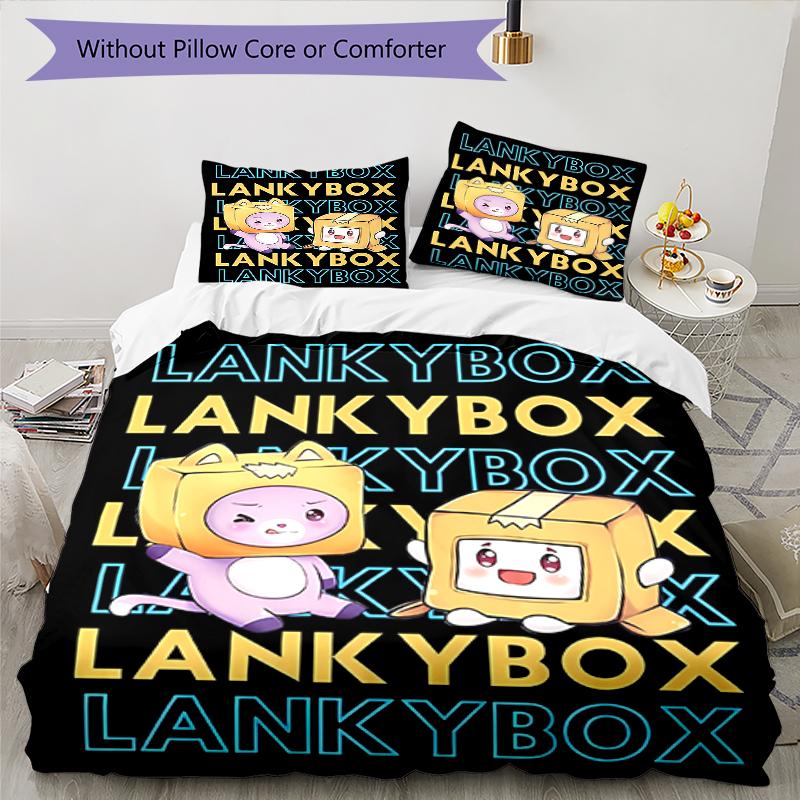 3pcs Lankybox Foxy and Rocky1 Pattern Bedding Set Duvet Cover Set Includes Duvet Cover &pillowcases, Perfect All Season Bedroom Decoration & Gift