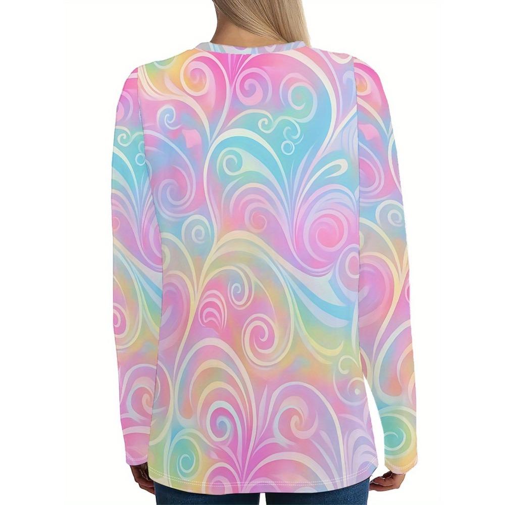 Women's Gradient Slogan Print Long-sleeve T-shirt - Crew Neck Loose Casual Top, Suitable for Everyday Wear