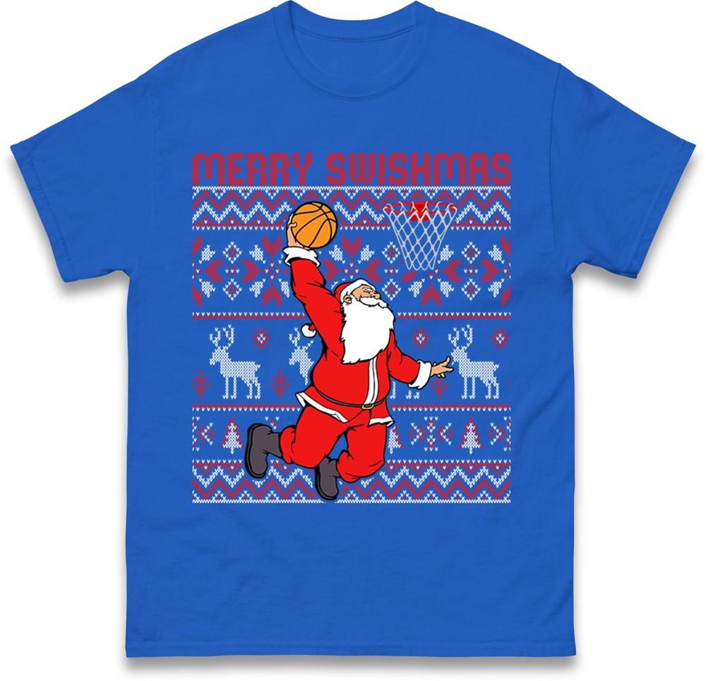 Merry Swishmas Basketball Santa TShirt Funny Xmas TeeSanta Dunk Ugly Xmas Top