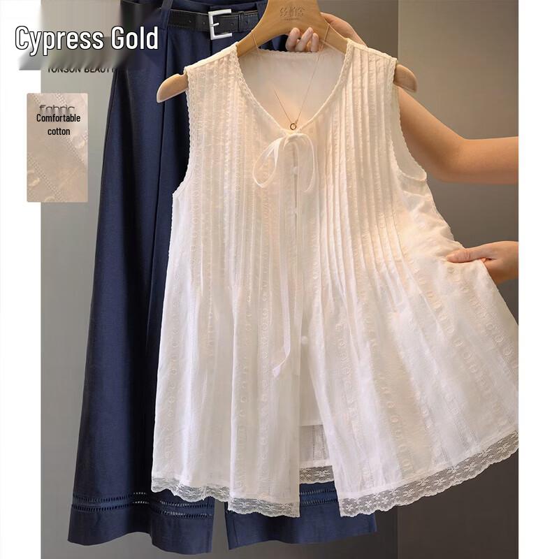 Women s Lace Embroidered Pure Cotton Sleeveless Shirt M
