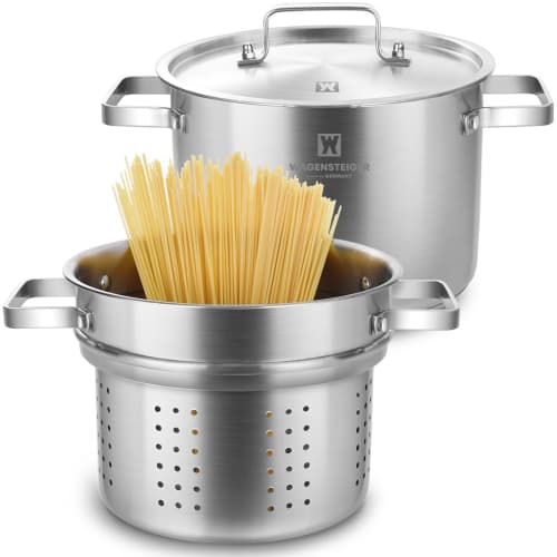 Premium Stainless Steel Tall Steamer Pot for Asparagus, Vegetables, Spaghetti, and Pasta, Stovetop Cookware with Removable Perforated Basket and Lid,