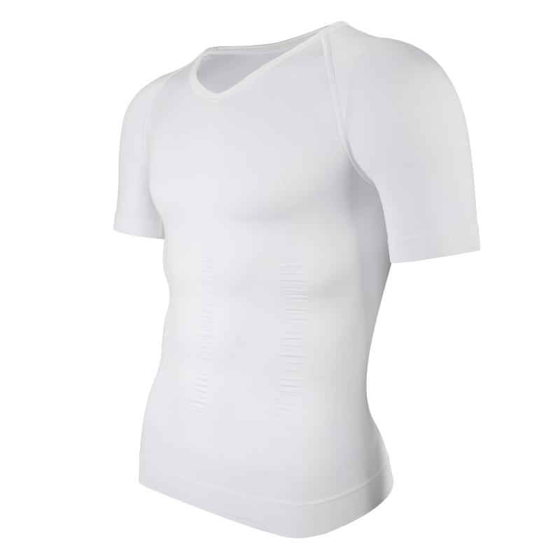 

Мужская утягивающая футболка Body Shaper, утягивающий жилет, компрессионный базовый слой, облегающее мышечное белье с коротким рукавом L белый