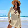 Solid Colour Beach Knit Women's Summer Sexy Hollow Out Long Sleeve Swimsuit Cover Up Boho Holiday Loose Beachwear