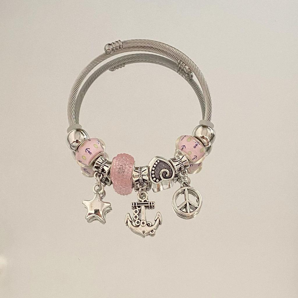 Panjia Dora Women's Stainless Steel Beaded Bracelet - European American Versatile Luxury Jewelry