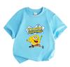 Kids Boys Girls Crew Neck Short Sleeve 100% Cotton T Shirt, Cute Happy Cartoon Yellow Sponge Printed Casual Loose Tees for Children Daily Wear Holiday