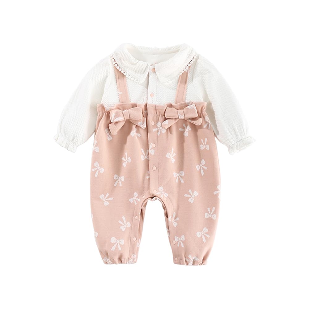 Baby Clothes Long Sleeve Spring Autumn Winter Girls Overalls Layered Style Romper Coveralls Baby Birth Preparation Gift Gift Gift Pattern Bow Pink