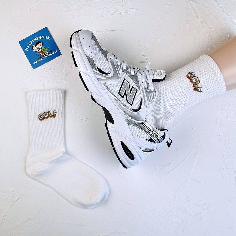 Golf Letter Embroidered Cotton Socks Black And White Wind Street Men And Women Couples Medium Stockings Sports Socks Tide