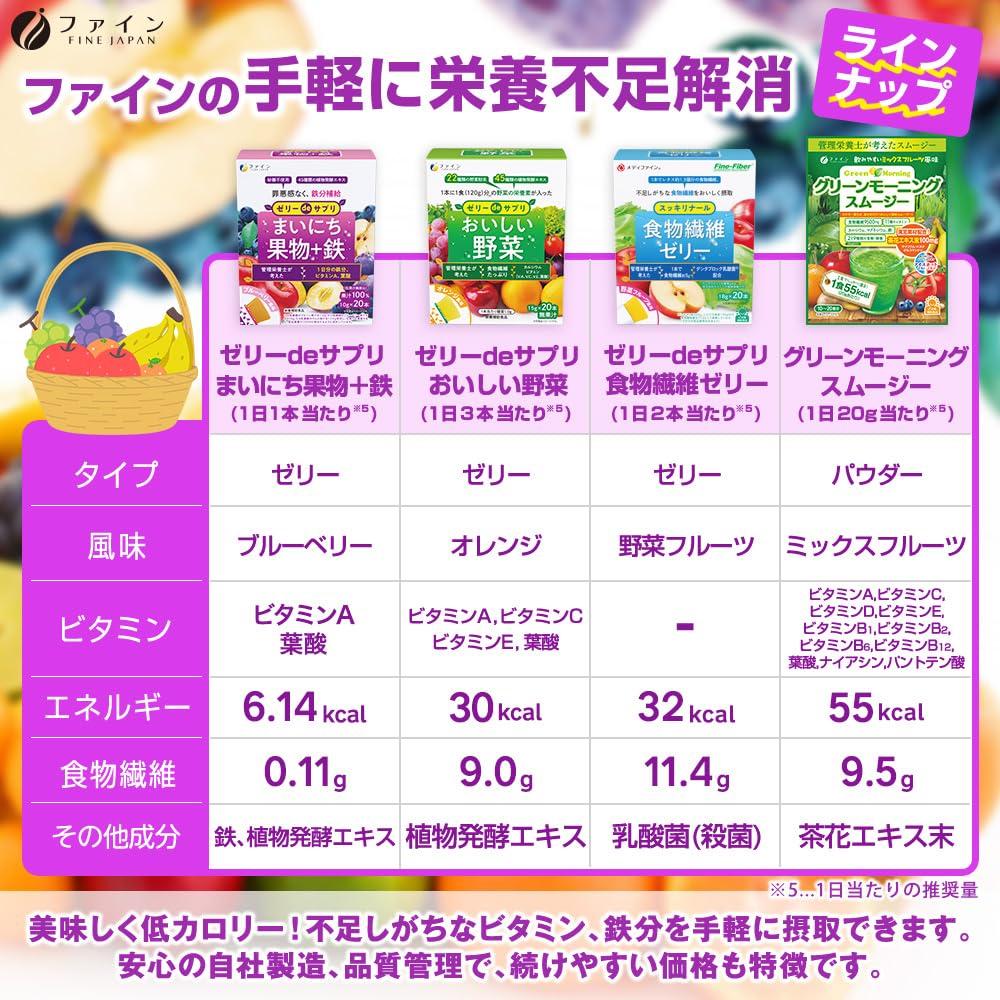 FINE JAPAN Jelly De Supplement Daily Fruit Iron 200g X 20 Vitamin A Folic Acid Blueberry Flavor Made In Japan X + (10g Bottles) 2-pack