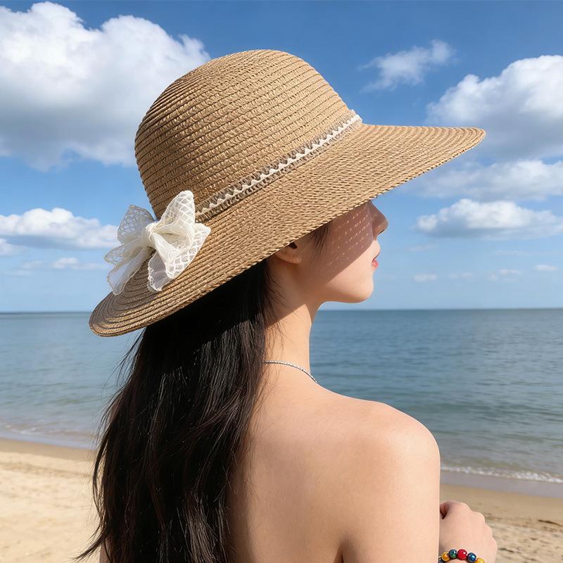 Straw Hat Female Lace Wave Summer Sun Protection Sunshade Seaside Travel Beach Hat