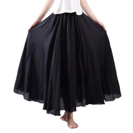 Solid Colour Women's Thin Elastic Waist Spring Summer Dance Ethnic Style Big Swing Practice Dance Outdoor Long Skirt